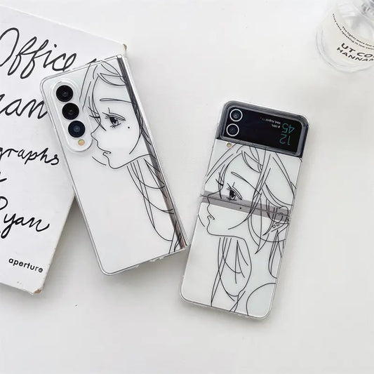 CUTE GIRL SIMPLE FOLDING DRAWING PHONE CASE FOR SAMSUNG GALAXY