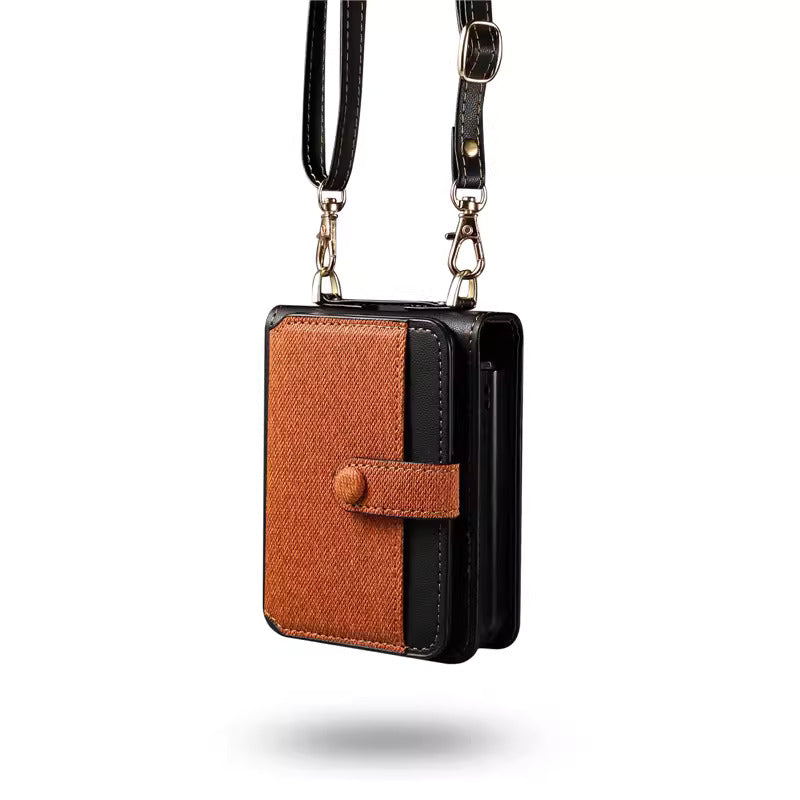 Samsung Z Flip Series: Chic Leather Wallet Case with Strap