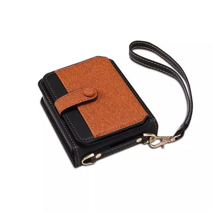 Samsung Z Flip Series: Chic Leather Wallet Case with Strap