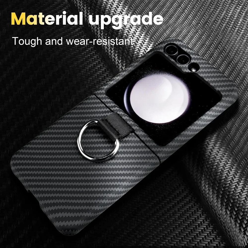 Shockproof Carbon Fiber Case with Ring Holder for Samsung Galaxy Z Flip 6