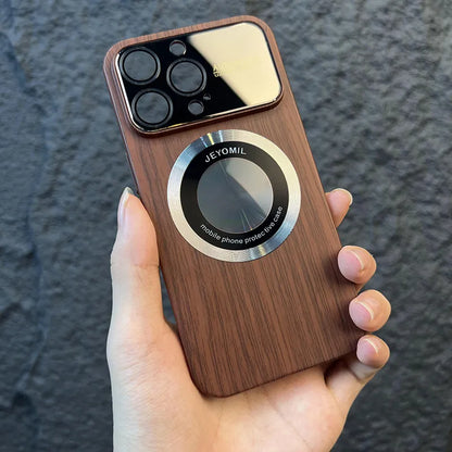 Wood Magsafe Cases for iPhone With Window Camera Protect Hard Cover