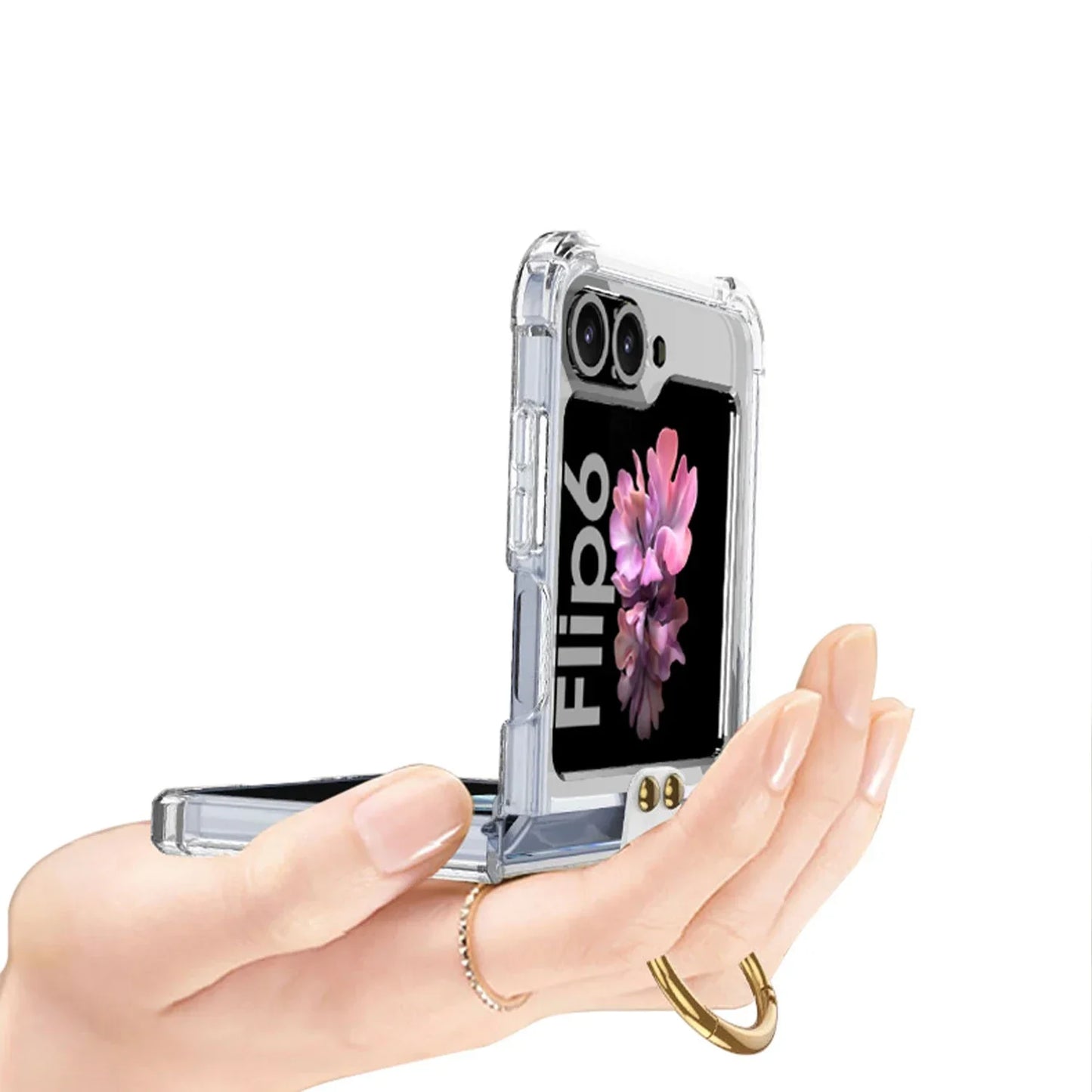 Transparent Shockproof Case with Ring Holder for Samsung Galaxy Z Flip 6