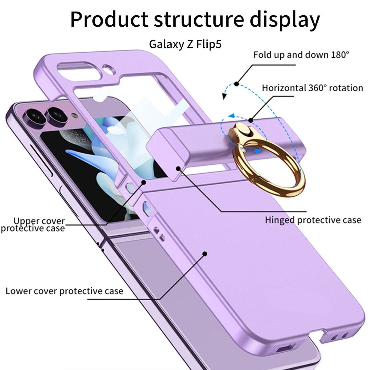 Ultra-thin Matte Case with Ring Bracket & Screen Protective For Samsung Galaxy Z Flip 5