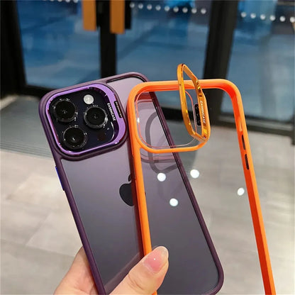 Lens Metal Ring Protector Stand Phone Case For iPhone