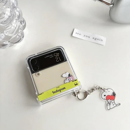 Cute Cartoon Snoopy Charlie Brown Transparent Phone Case For Samsung Galaxy Z Flip