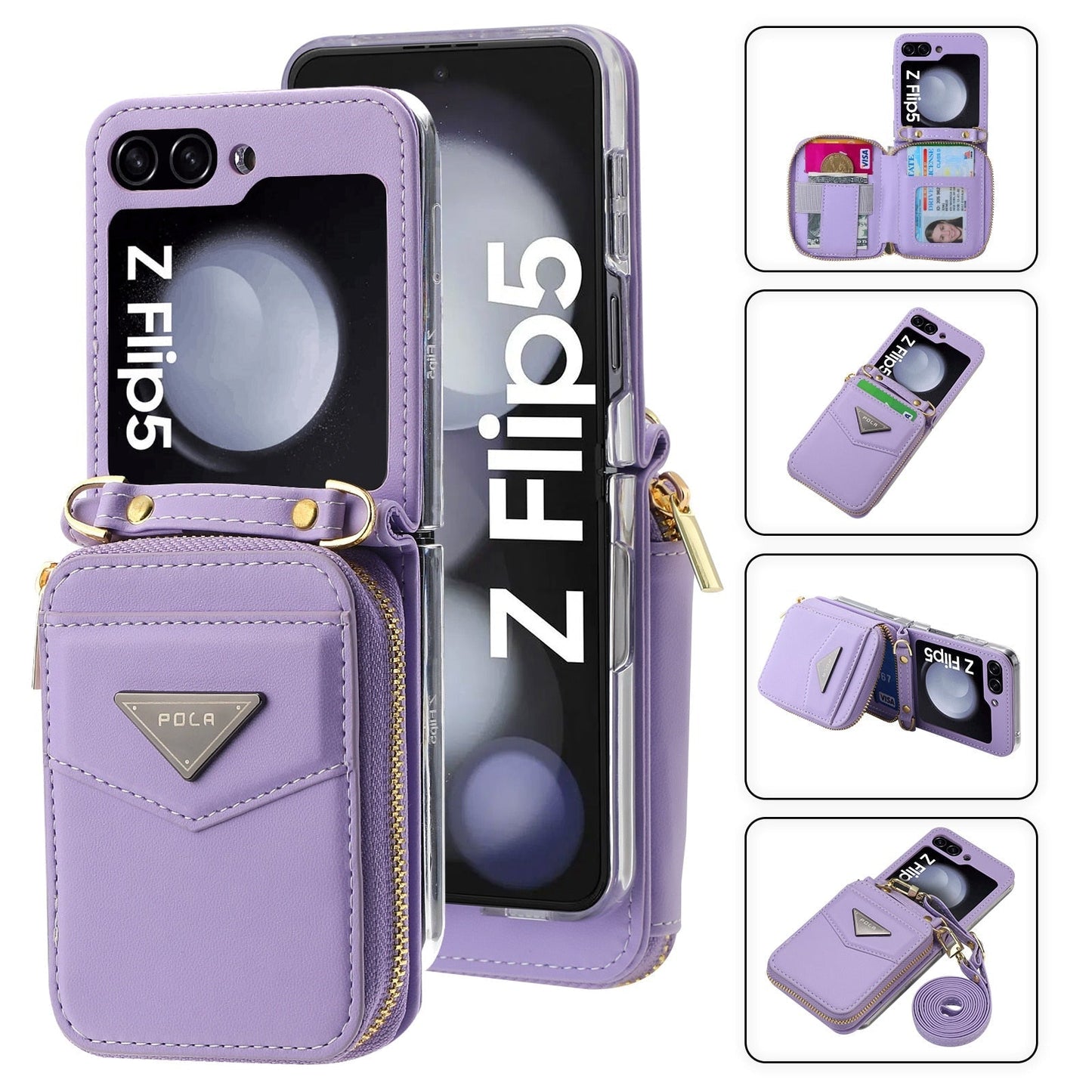 Leather Crossbody Wallet  Case for Z Flip 5