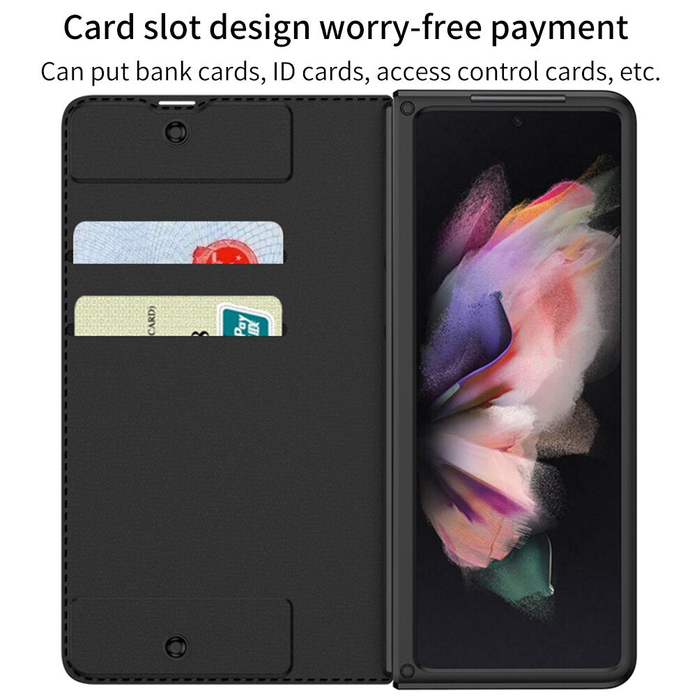 Pen Holder Slot Leather+Tempered Glass Fold Stand Cover For Galaxy Z Fold4