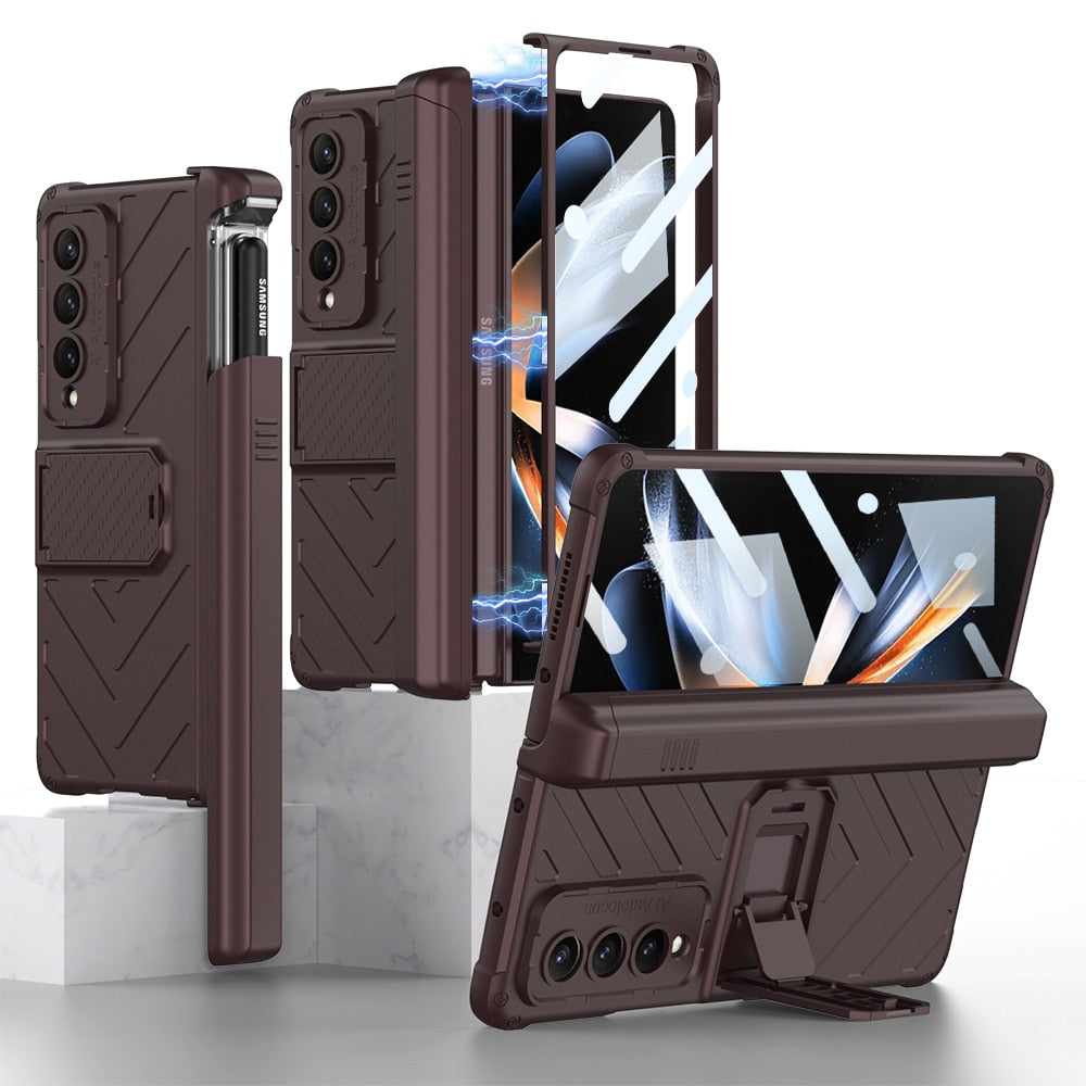 Shockproof Armor Case For Samsung Galaxy Z Fold 4 Slide Pen Slot Case Magnetic Hinge Bracket Stand