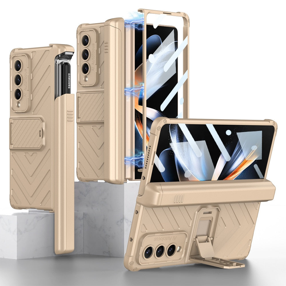 Shockproof Armor Case For Samsung Galaxy Z Fold 4 Slide Pen Slot Case Magnetic Hinge Bracket Stand