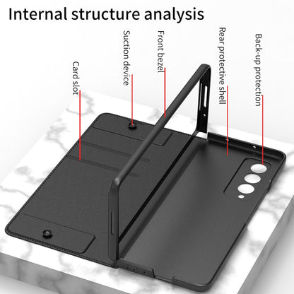 Pen Holder Slot Leather+Tempered Glass Fold Stand Cover For Galaxy Z Fold4