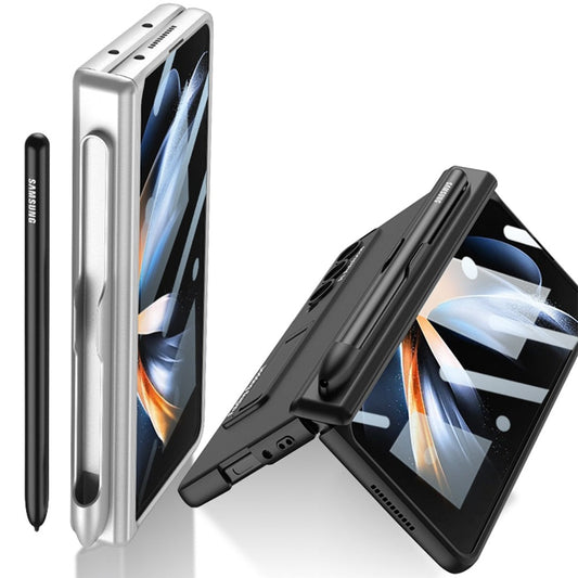 Pen Slot Case for Samsung Galaxy Z Fold 4 with Kickstand and Screen Protective Glass.