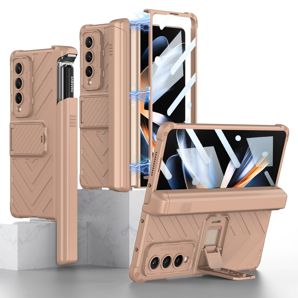 Shockproof Armor Case For Samsung Galaxy Z Fold 4 Slide Pen Slot Case Magnetic Hinge Bracket Stand