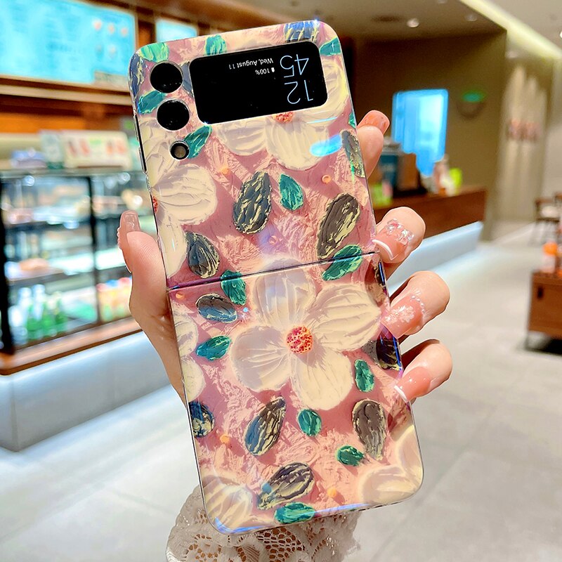 Art Oil Painting Cute Flower Phone Case For Samsung Galaxy Z Flip 3 4 Cover  Fashion Floral Protective Cases For Z Flip3 Flip4 5G