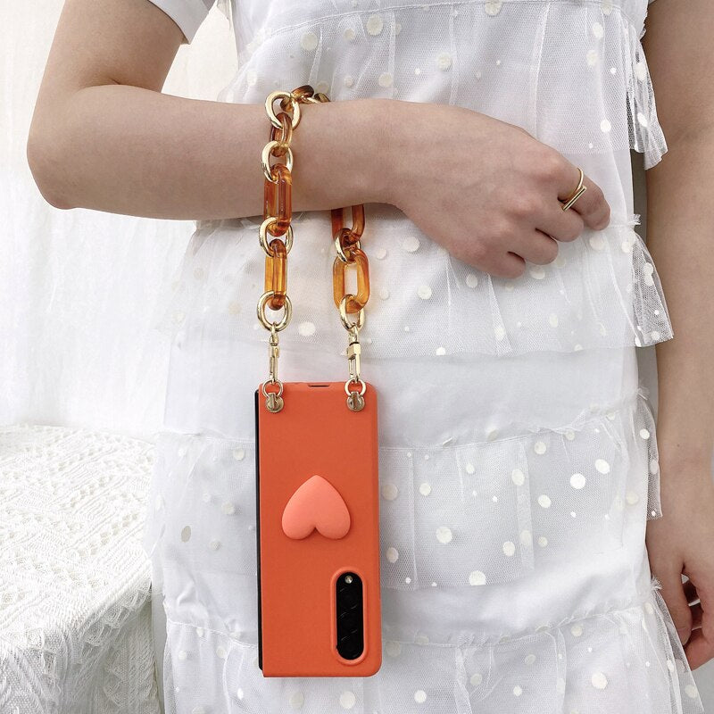 Bow Pearl Holder Scarf Amber Bracelet Chain For Samsung Galaxy Z Fold 3 5G