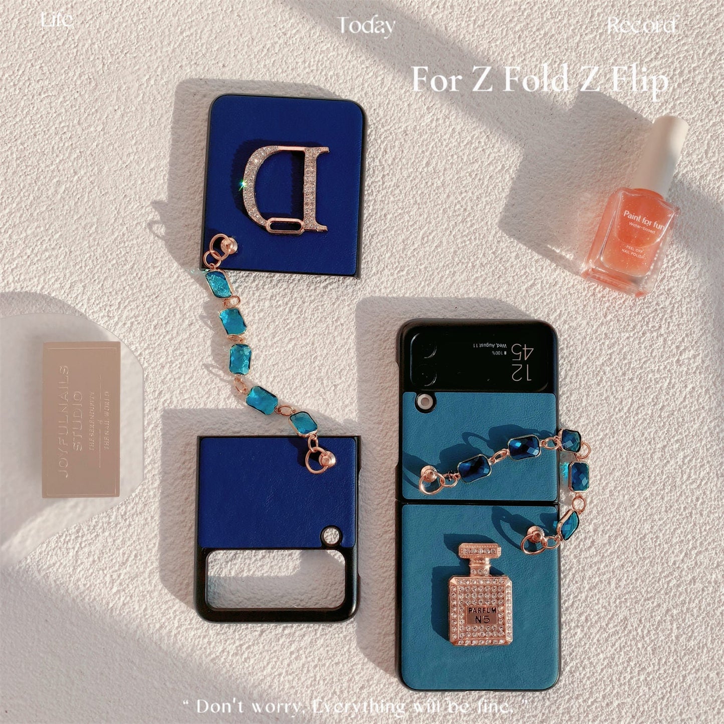Blue Leather Case for Samsung Z Flip Galaxy Z Flip 3