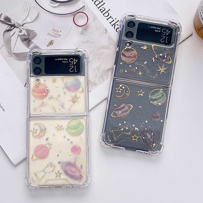 Bling Colorful Planets Moon Universe Phone Case For Samsung Galaxy Z Flip 3 5G